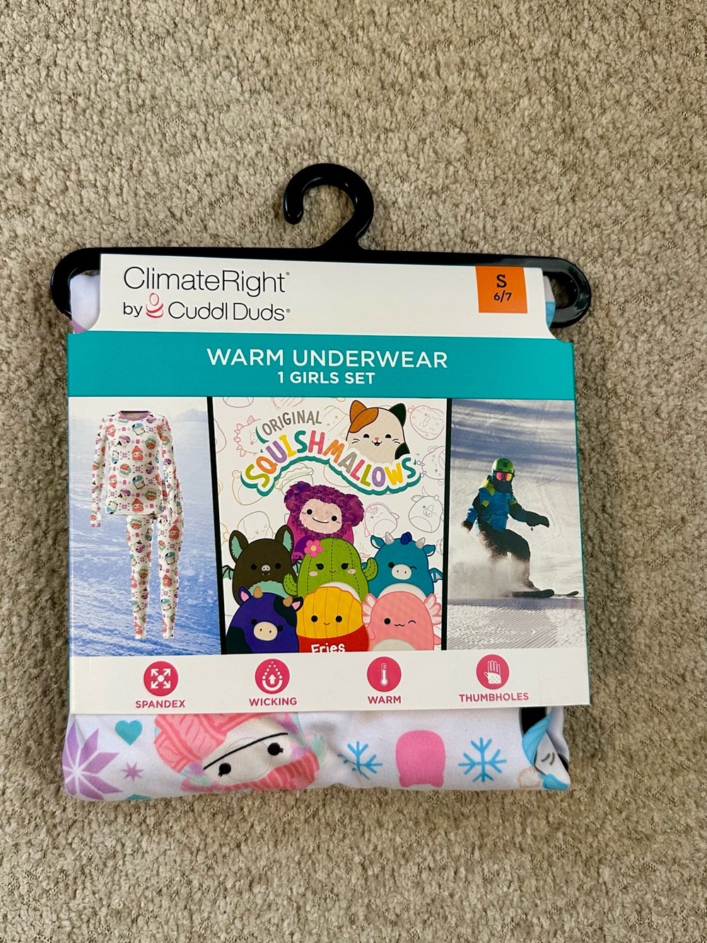 NWT ClimateRight Cuddl Duds Squishmallows Girls Thermal Set Size S (6/7)